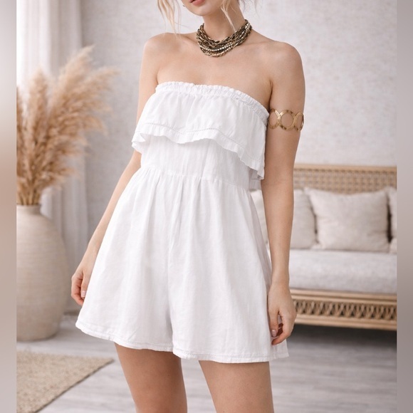 Free People Pants - Free People Frills & Thrills White Strapless Ruffle Summer Cottagecore Romper